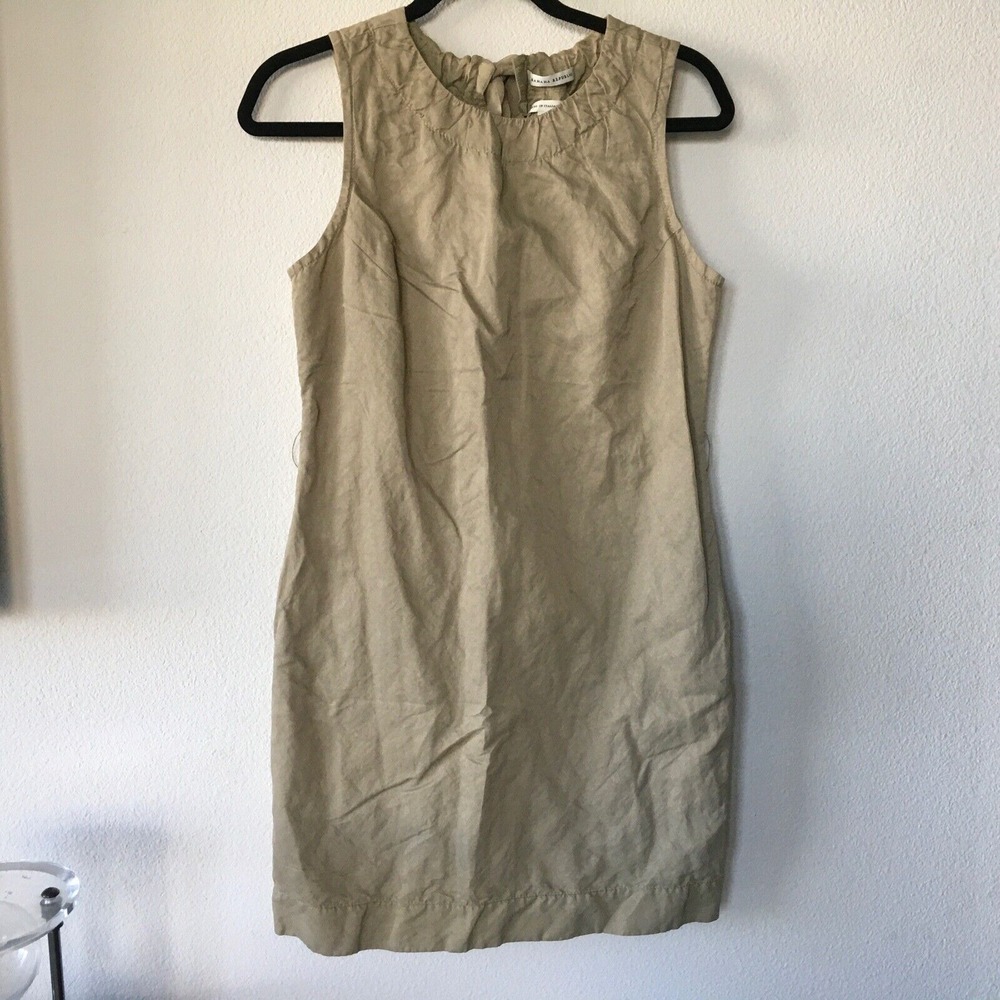 Banana Republic Sleeveless Tan Beige CREWNECK‎ KEYHOLE KNEE Dress Sz 8 EUC